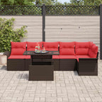 Conjunto de sofá de jardín con cojín 7 pcs Marrón Poliratán
