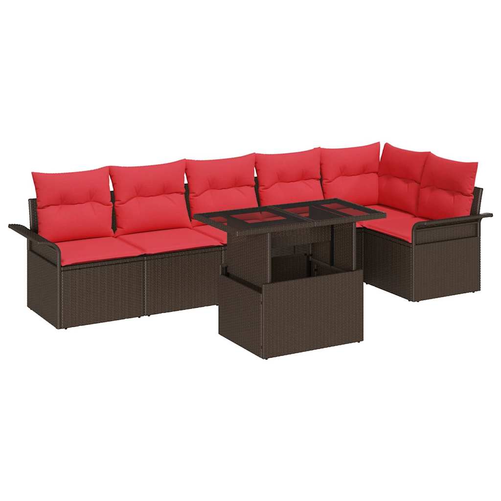 Conjunto de sofá de jardín con cojín 7 pcs Marrón Poliratán