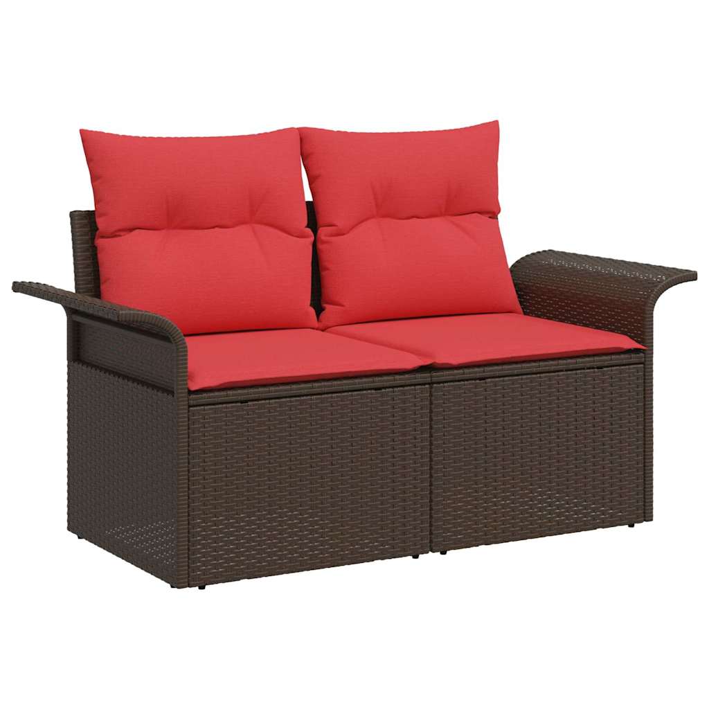 Conjunto de sofá de jardín con cojín 7 pcs Marrón Poliratán