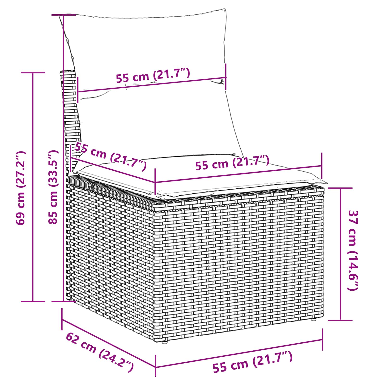 Conjunto de sofá de jardín con cojín 7 pcs Marrón Poliratán