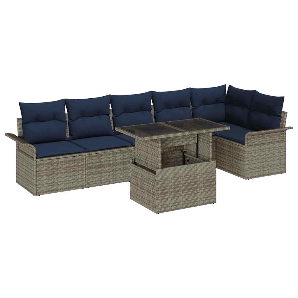 Conjunto de sofá de jardín con cojín 7 pcs Gris Poliratán
