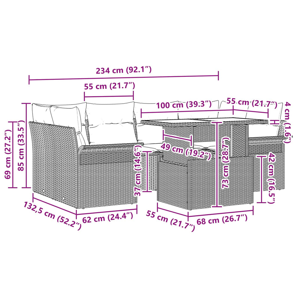 Conjunto de sofá de jardín con cojín 7 pcs Gris Poliratán