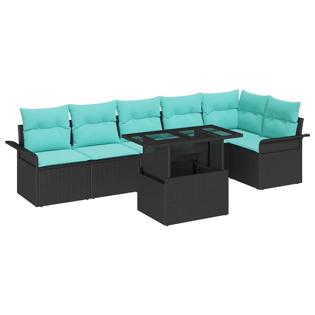 Conjunto de sofá de jardín con cojín 7 pcs Negro Poliratán