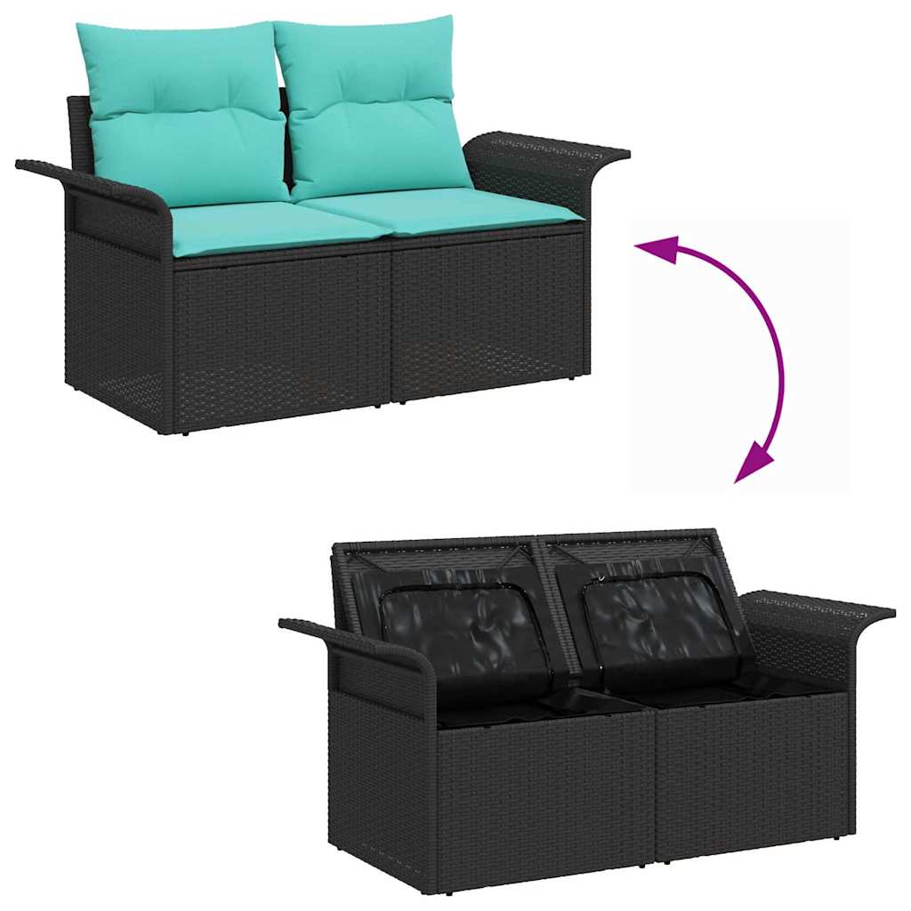 Conjunto de sofá de jardín con cojín 7 pcs Negro Poliratán