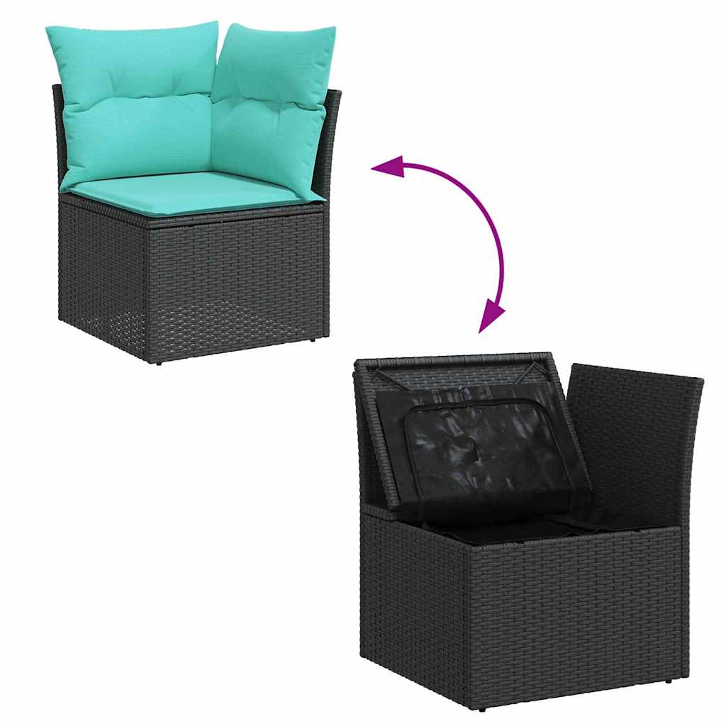 Conjunto de sofá de jardín con cojín 7 pcs Negro Poliratán