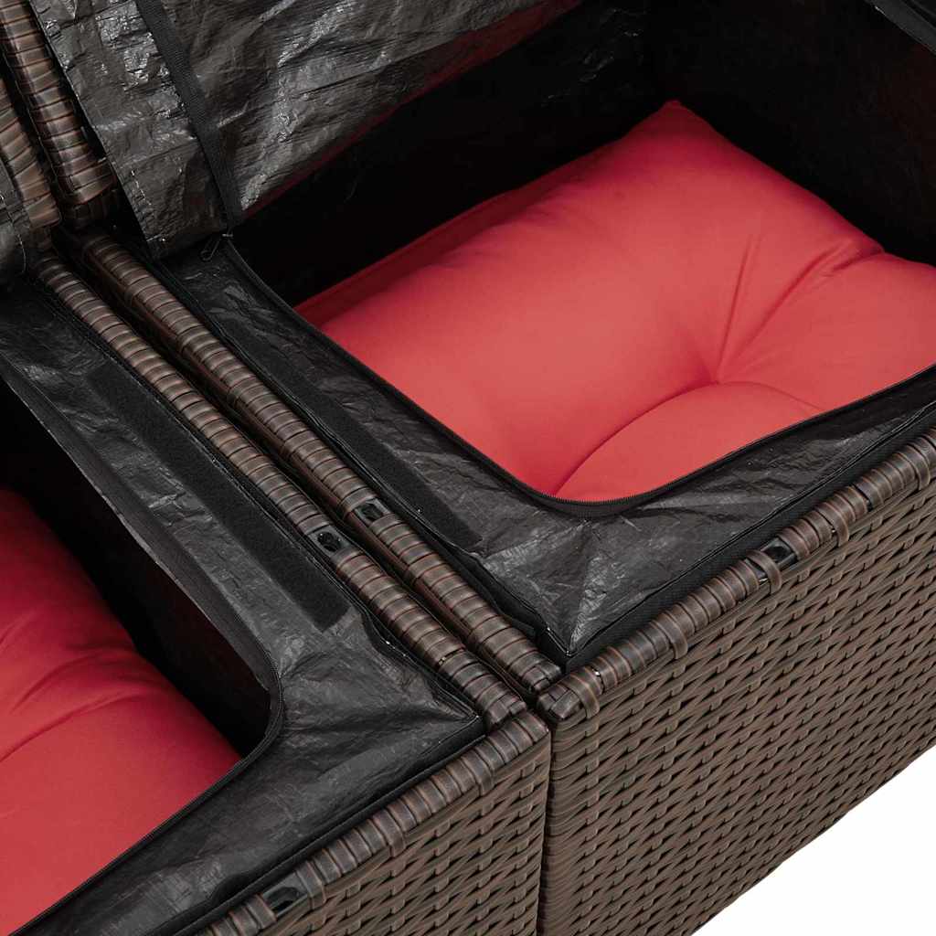 Conjunto de sofá de jardín 9 pcs Marrón Rattan de Poliéster