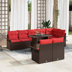 Conjunto de sofá de jardín 9 pcs Marrón Rattan de Poliéster