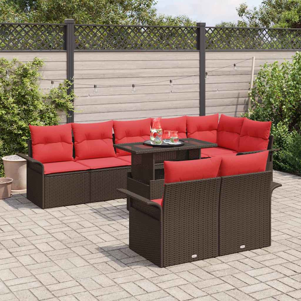 Conjunto de sofá de jardín 9 pcs Marrón Rattan de Poliéster