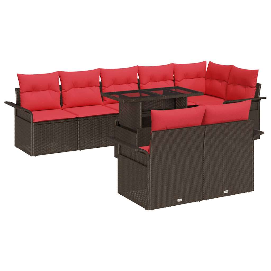 Conjunto de sofá de jardín 9 pcs Marrón Rattan de Poliéster