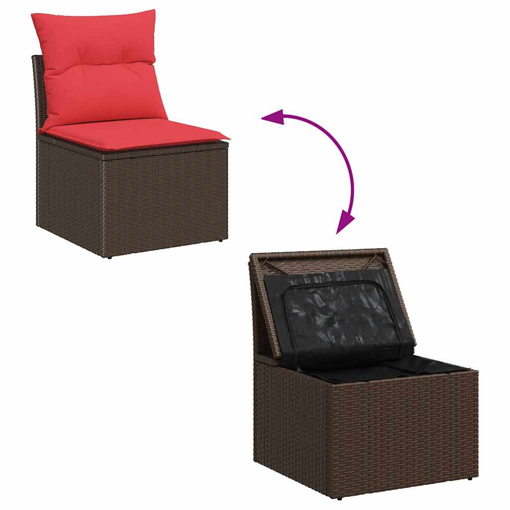 Conjunto de sofá de jardín 9 pcs Marrón Rattan de Poliéster