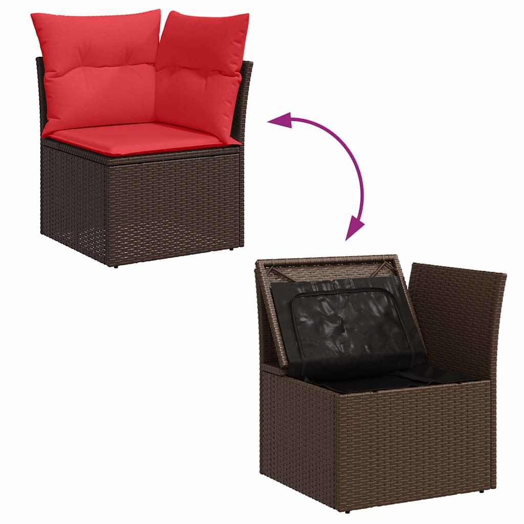 Conjunto de sofá de jardín 9 pcs Marrón Rattan de Poliéster