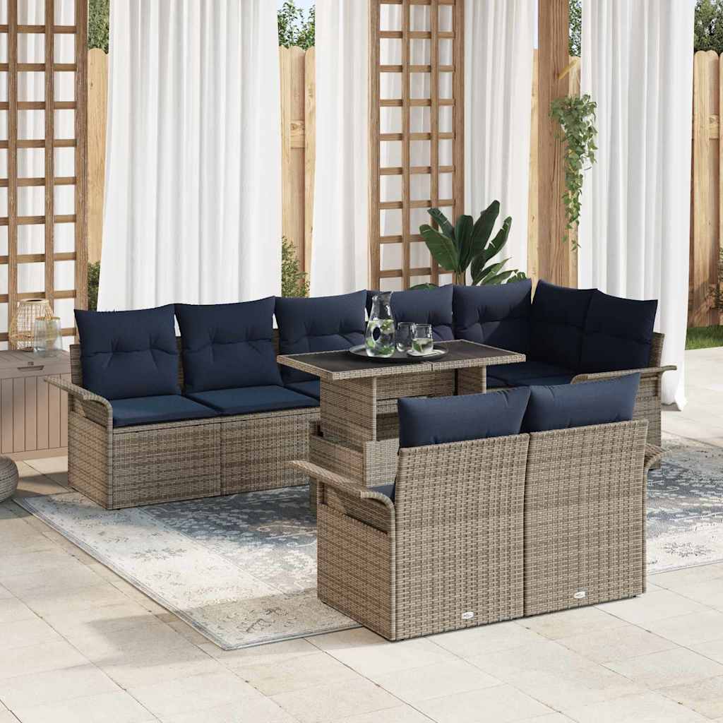 Conjunto de sofá de jardín 9 pcs Gris Rattan de Poliéster
