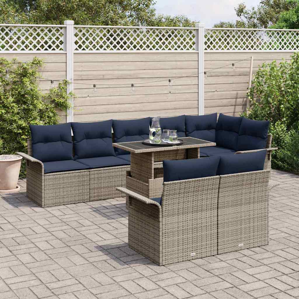 Conjunto de sofá de jardín 9 pcs Gris Rattan de Poliéster