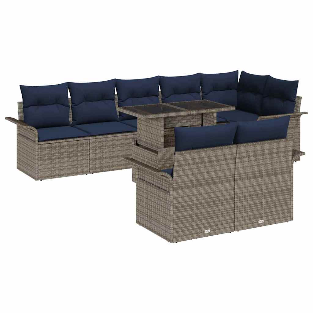Conjunto de sofá de jardín 9 pcs Gris Rattan de Poliéster