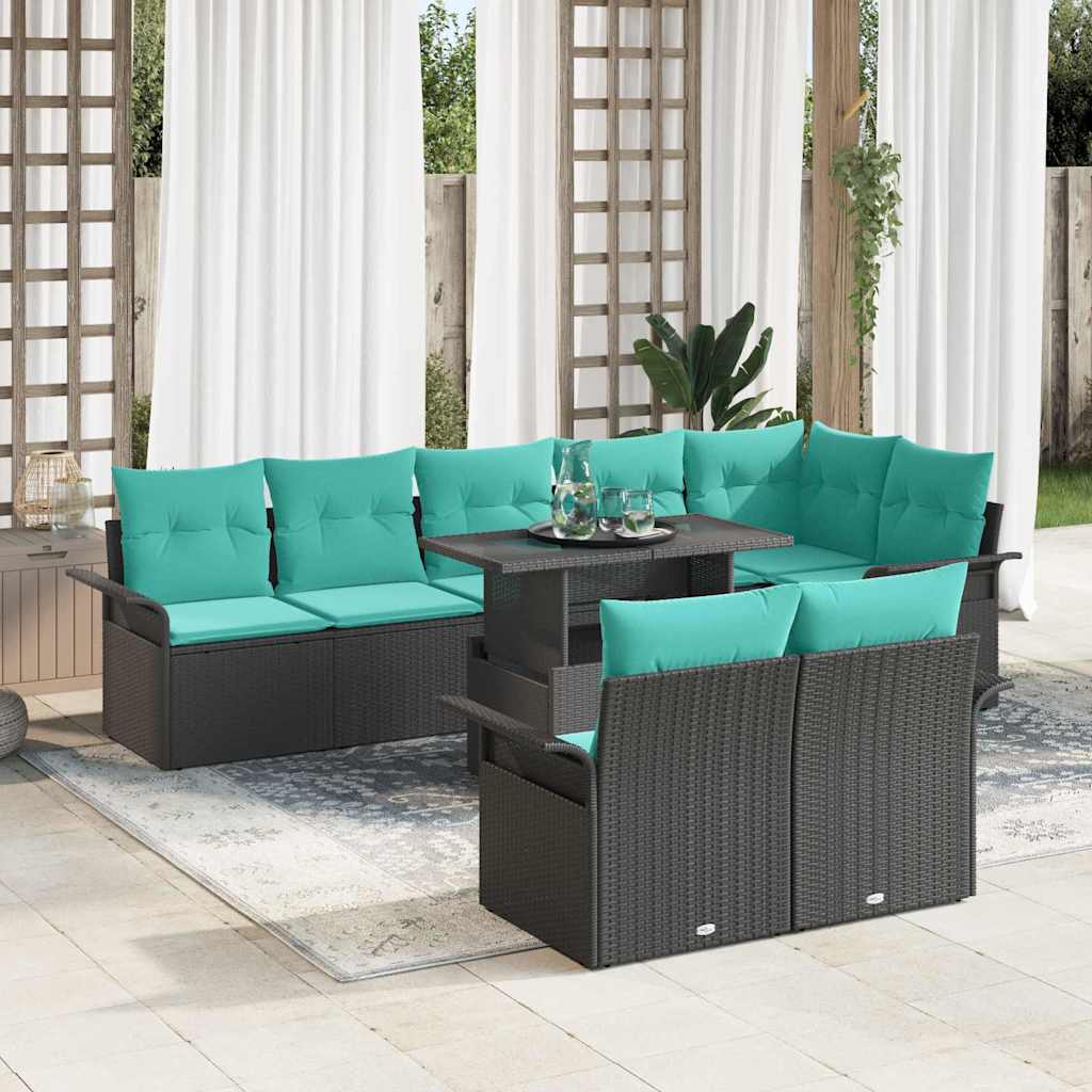 Conjunto de sofá de jardín 9 pcs Marrón Rattan de Poliéster