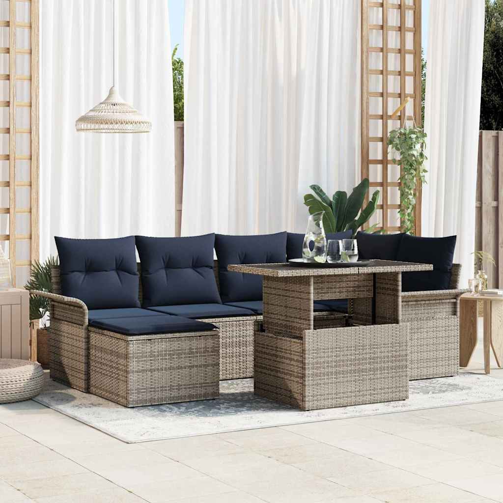 Conjunto de sofá de jardín 7 pcs Gris Rattan de Poliéster