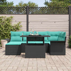 Conjunto de sofá de jardín 7 pcs Negro Rattan de Poliéster