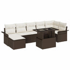 Conjunto de sofá de jardín con cojín 8 pcs Marrón Poliratán