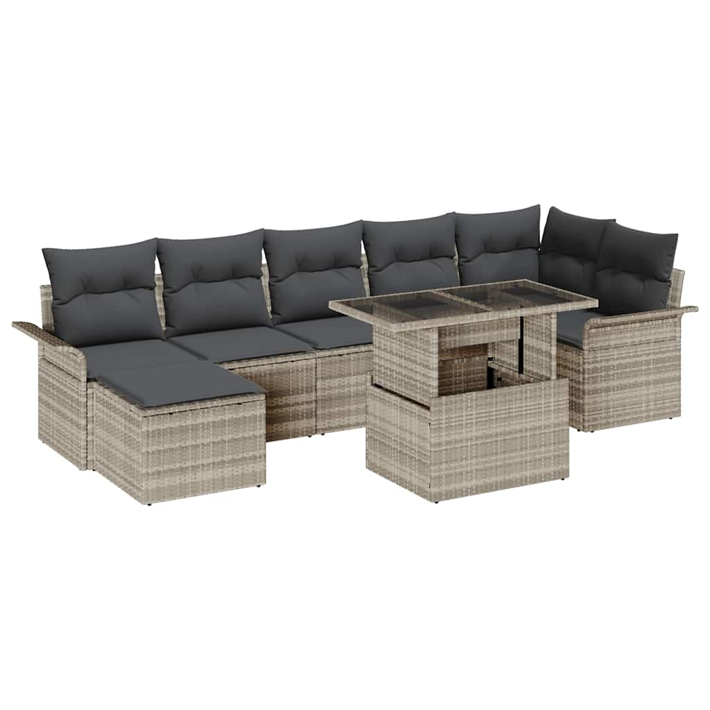 Conjunto de sofá de jardín con cojín 8 pcs Gris claro Poliratán