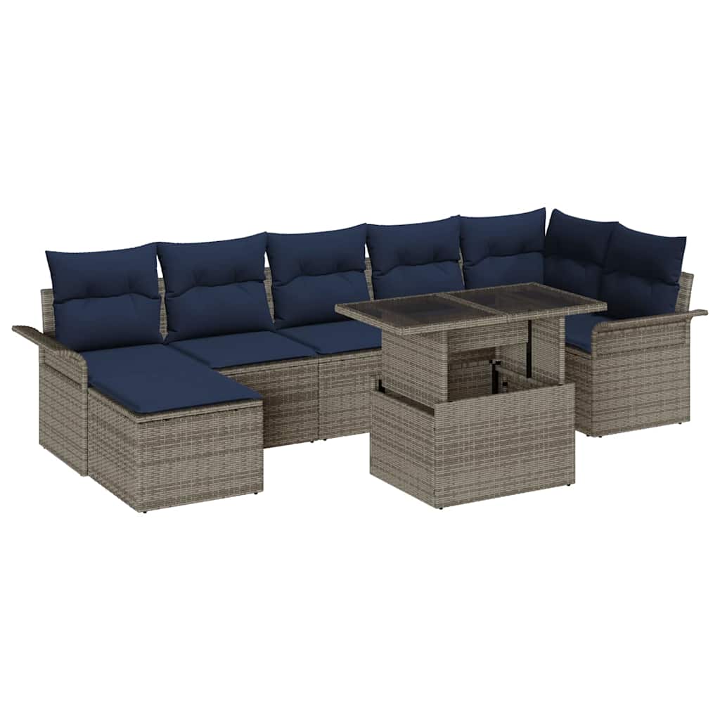 Conjunto de sofá de jardín 8 pcs Gris Rattan de Poliéster