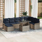 9-Piece Gray Rattan Polyester Garden Sofa Set