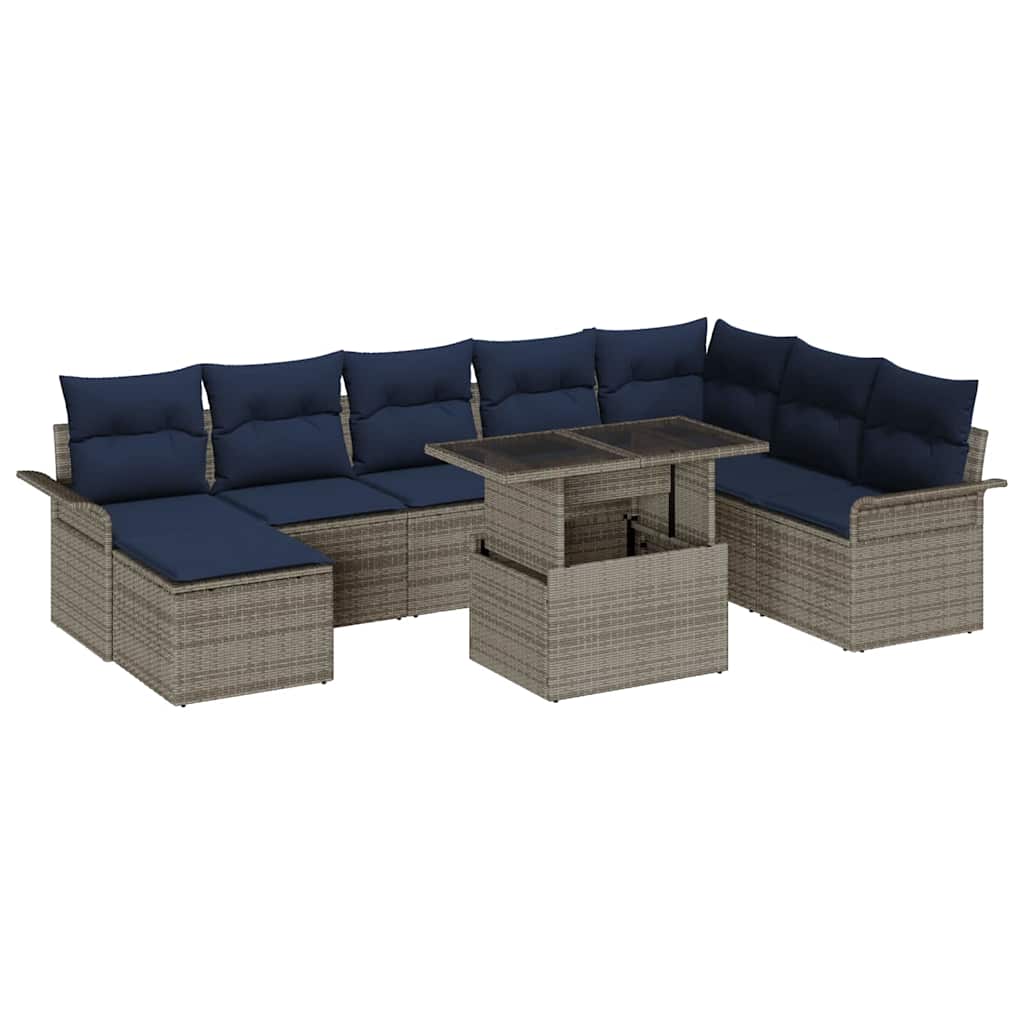 Conjunto de sofá de jardín 9 pcs Gris Rattan de Poliéster