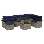 Conjunto de sofá de jardín 9 pcs Gris Rattan de Poliéster