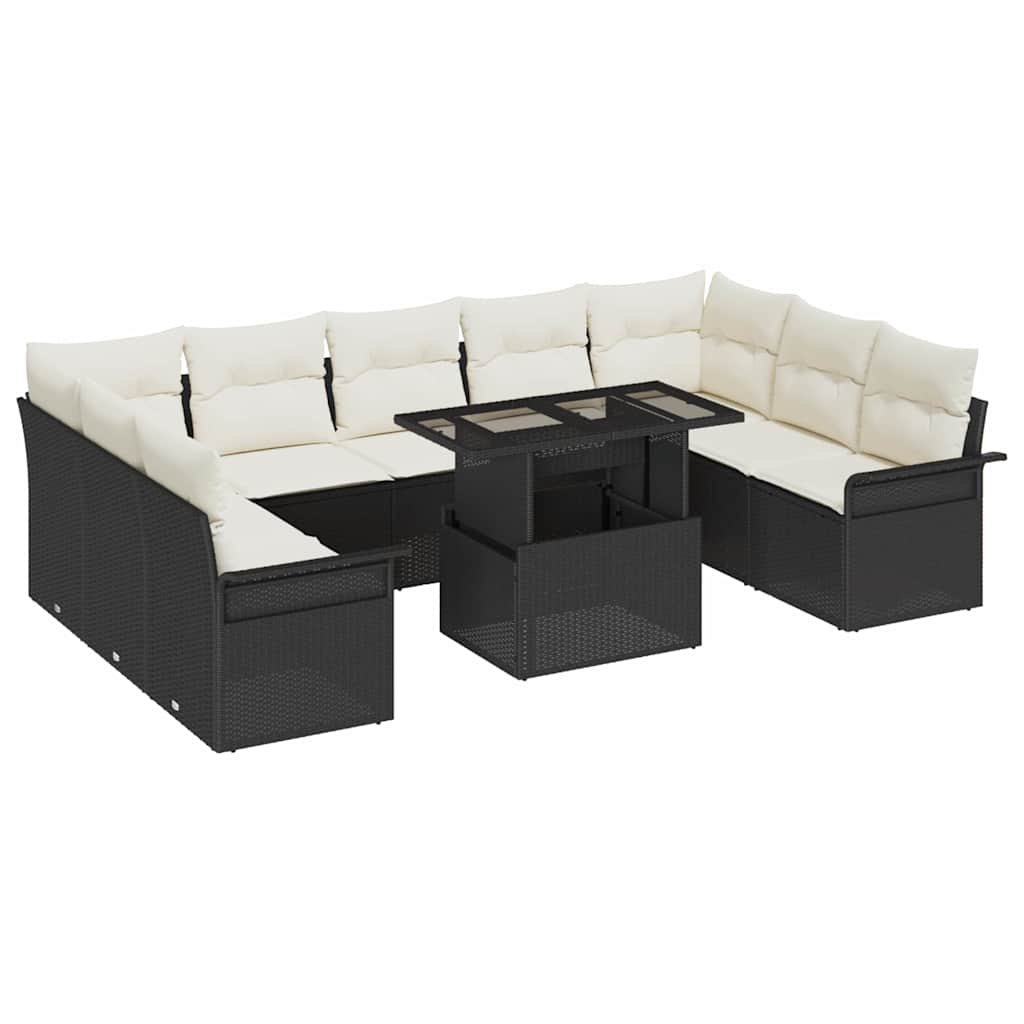 Conjunto de sofá de jardín 10 pcs Beige Rattan de Poliéster