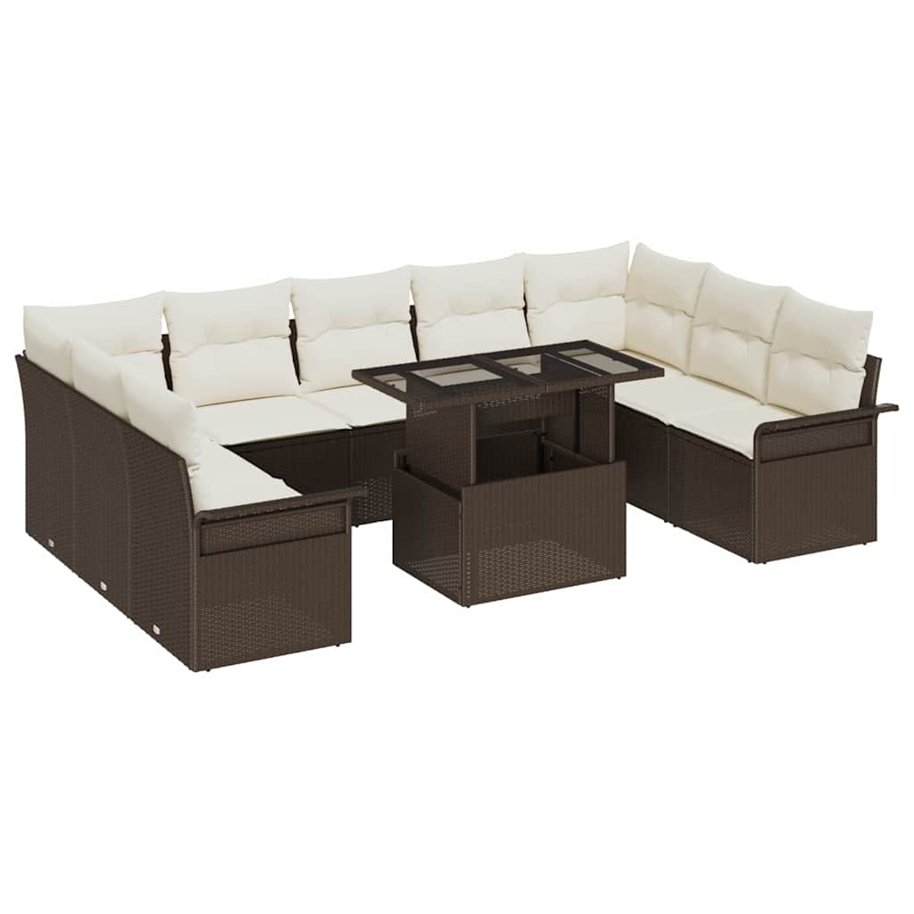 Conjunto de sofá de jardín 10 pcs Beige Rattan de Poliéster