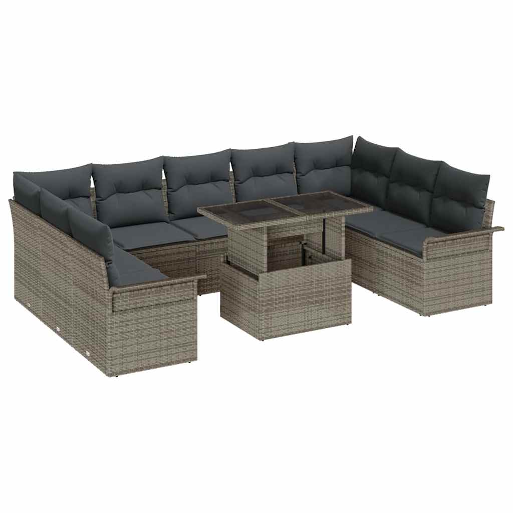 Conjunto de sofá de jardín 10 pcs Beige Rattan de Poliéster