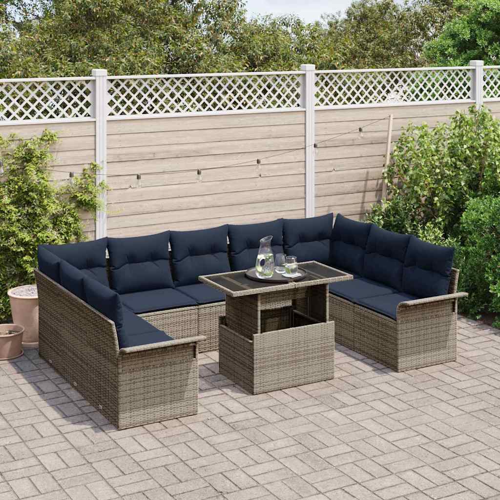 Conjunto de sofá de jardín 10 pcs Gris Rattan de Poliéster