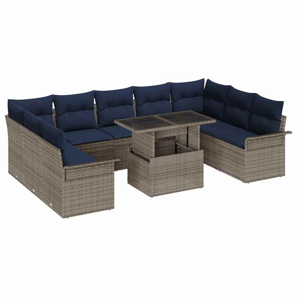 Conjunto de sofá de jardín 10 pcs Gris Rattan de Poliéster