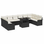 Conjunto de sofá de jardín 11 pcs Negro Rattan de Poliéster