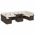 Conjunto de sofá de jardín 11 pcs Marrón Rattan de Poliéster