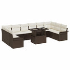 Conjunto de sofá de jardín 11 pcs Marrón Rattan de Poliéster