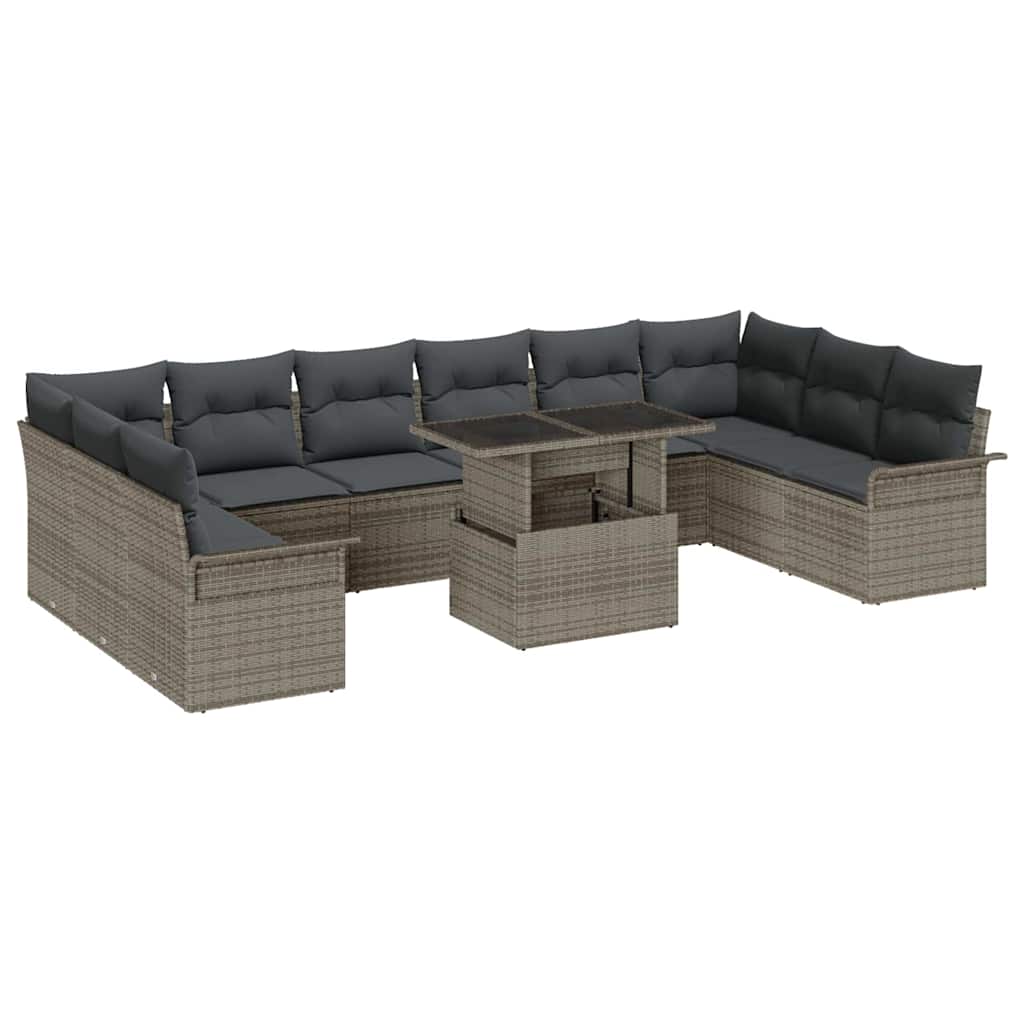 Conjunto de sofá de jardín 11 pcs Gris Rattan de Poliéster