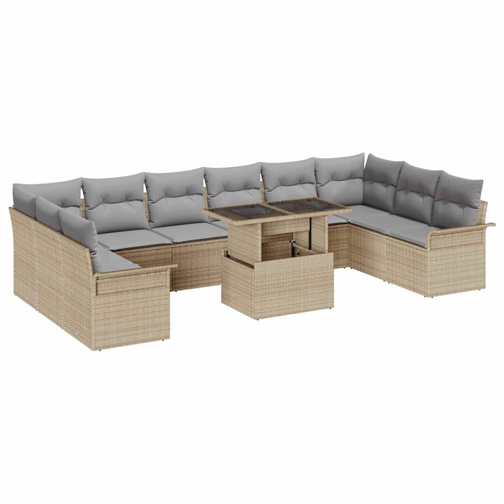 Conjunto de sofá de jardín 11 pcs Beige Rattan de Poliéster