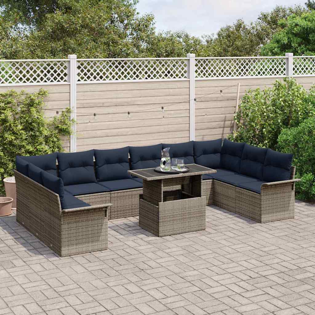 Conjunto de sofá de jardín 11 pcs Gris Rattan de Poliéster