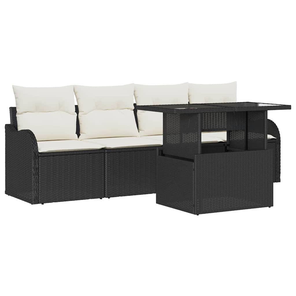 Conjunto de sofá de jardín 5 pcs Negro Rattan de Poliéster