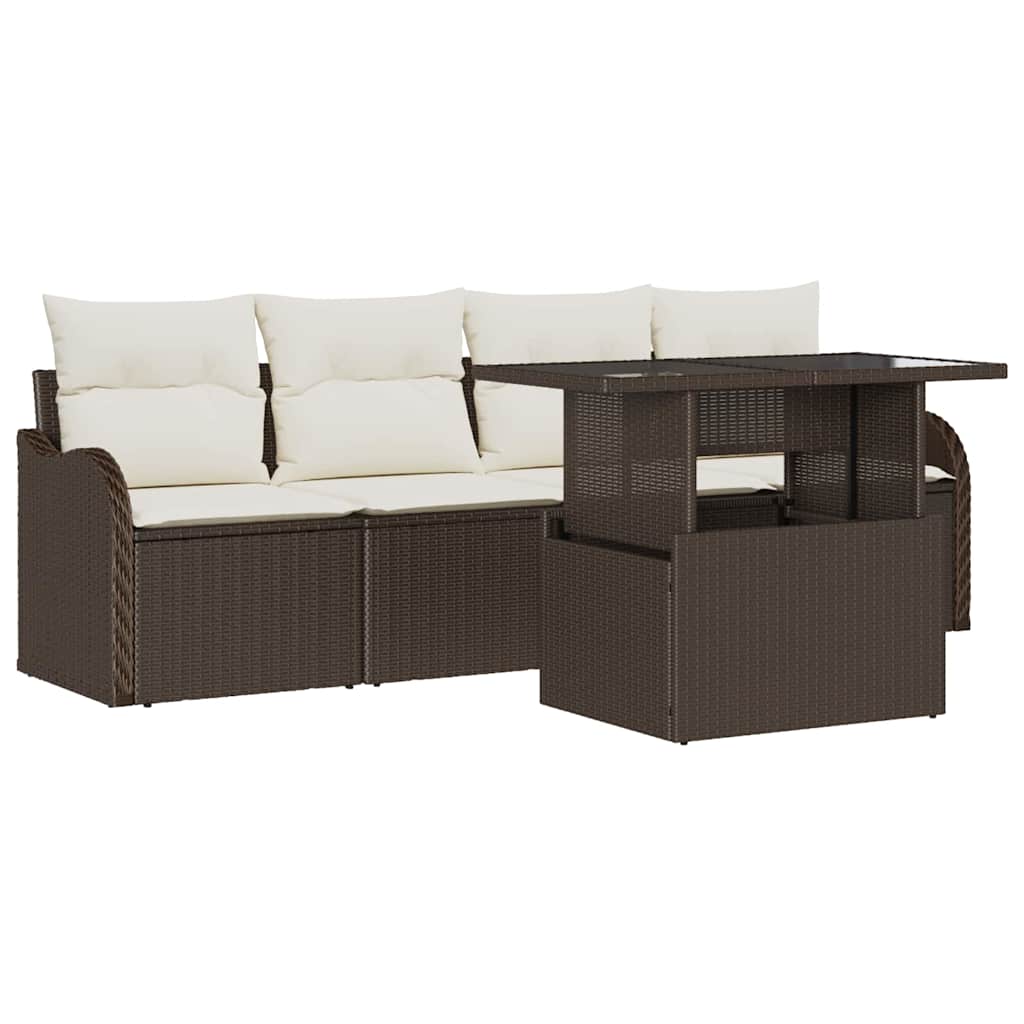 Conjunto de sofá de jardín 5 pcs Marrón Rattan de Poliéster