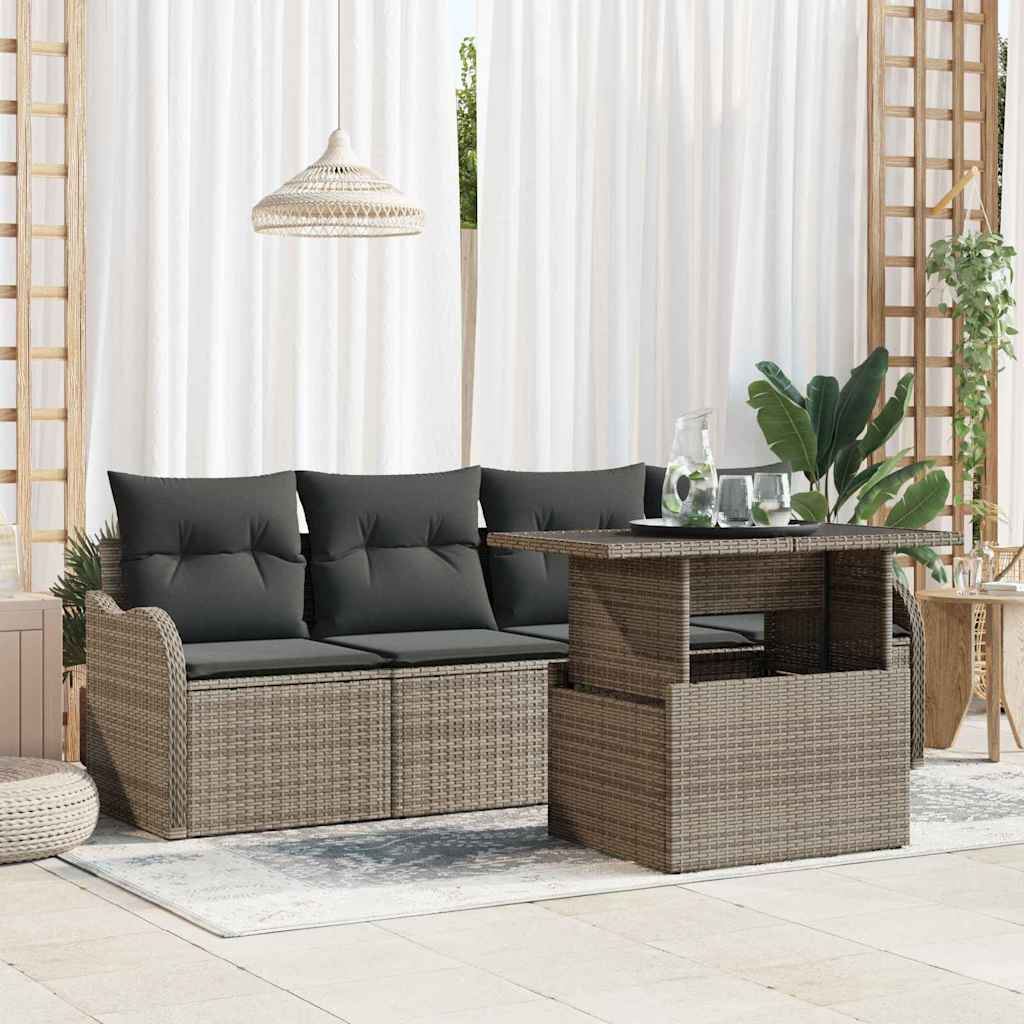 Conjunto de sofá de jardín 5 pcs Gris Rattan de Poliéster