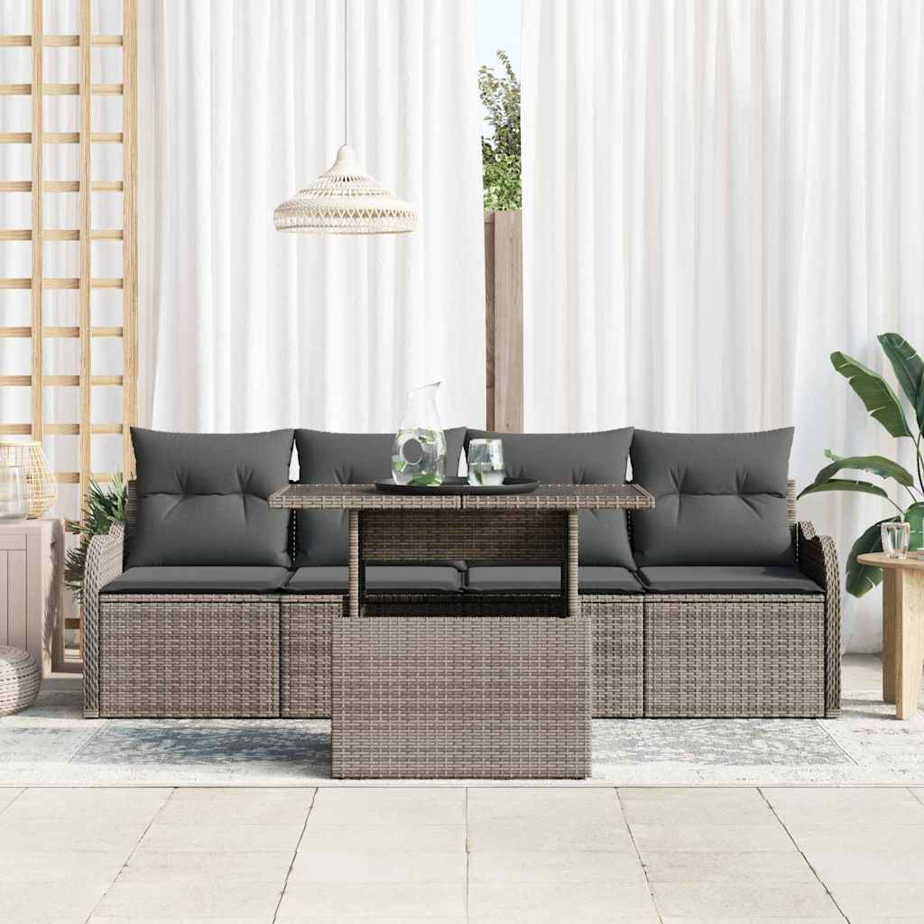 Conjunto de sofá de jardín 5 pcs Gris Rattan de Poliéster