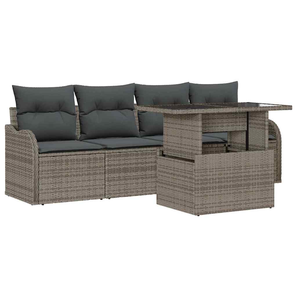 Conjunto de sofá de jardín 5 pcs Gris Rattan de Poliéster