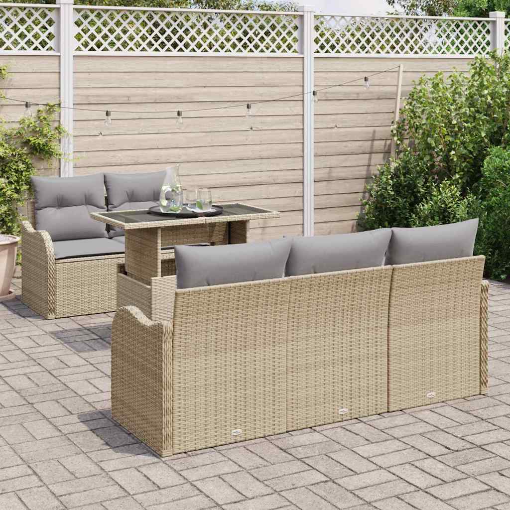 Conjunto de sofá de jardín 6 pcs Beige Rattan de Poliéster