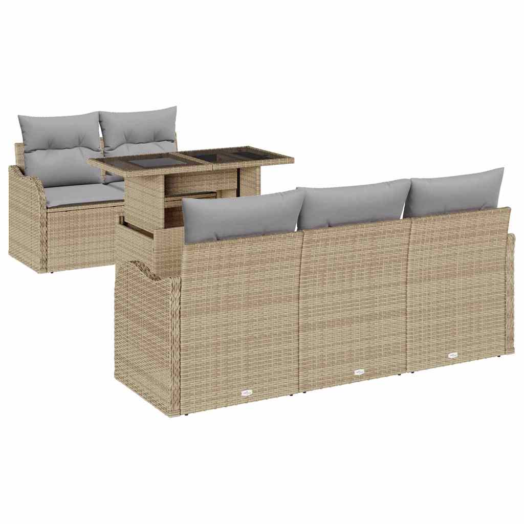 Conjunto de sofá de jardín 6 pcs Beige Rattan de Poliéster