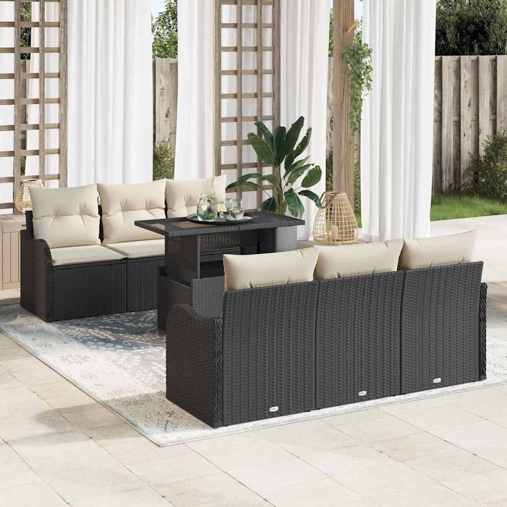 Conjunto de sofá de jardín 7 pcs Beige Rattan de Poliéster