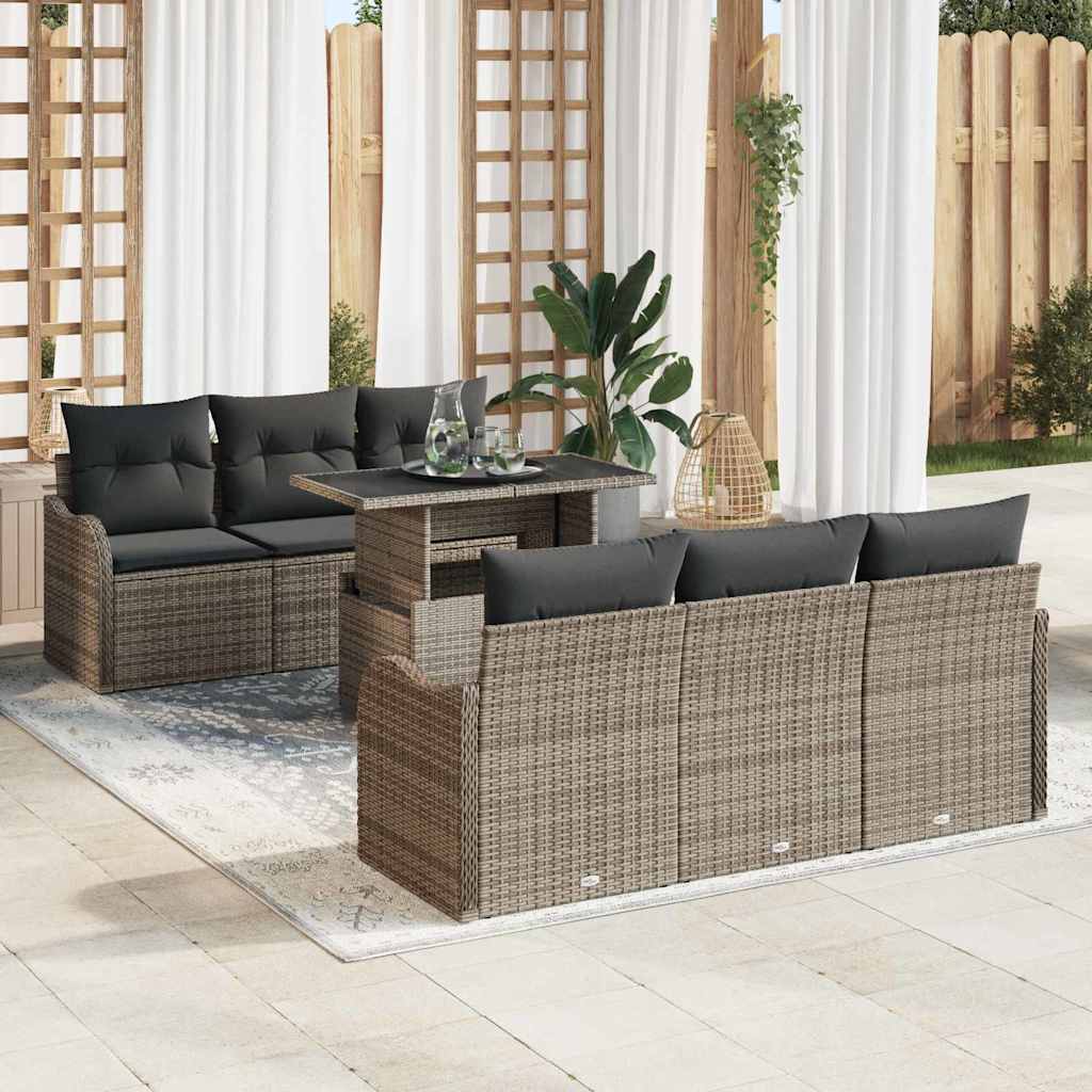 Conjunto de sofá de jardín 7 pcs Beige Rattan de Poliéster