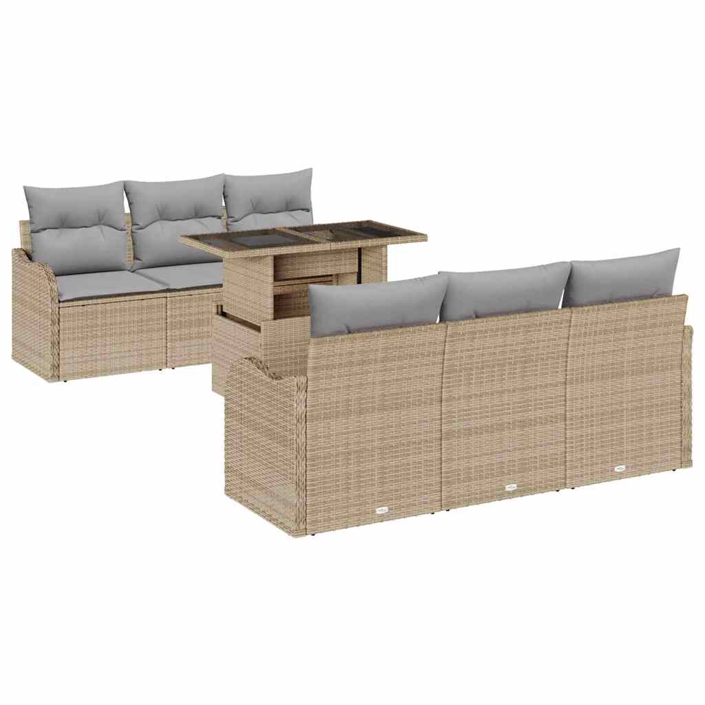 Conjunto de sofá de jardín 7 pcs Beige Rattan de Poliéster