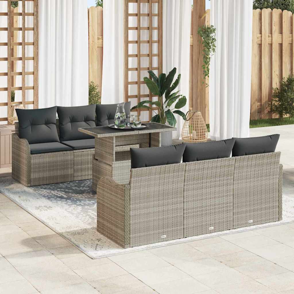 Conjunto de sofá de jardín 7 pcs Beige Rattan de Poliéster