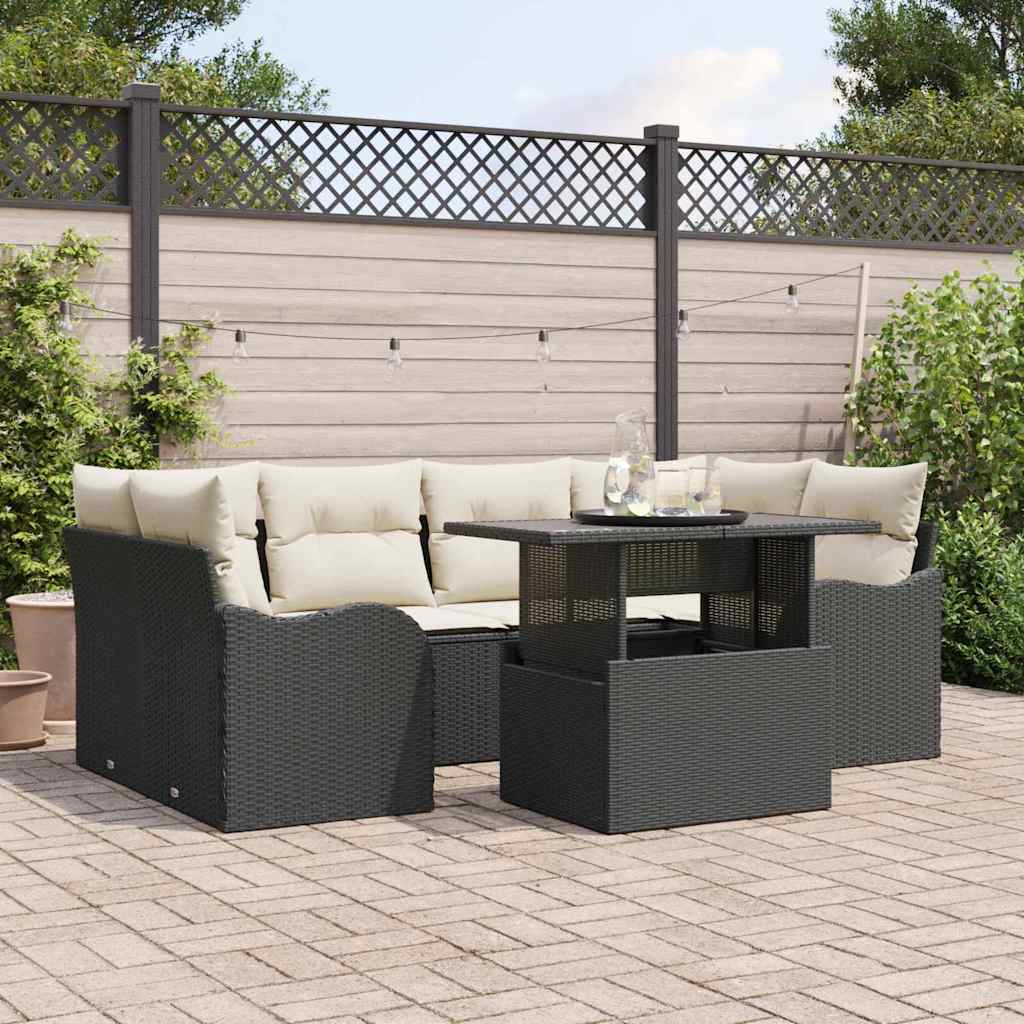 Conjunto de sofá de jardín 7 pcs Beige Rattan de Poliéster